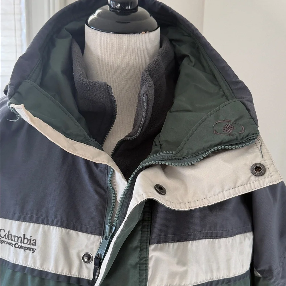 Columbia Bugaboo Fleece Interchange jacket in green and gray, Large, VGUC